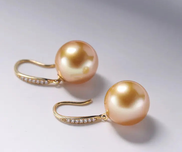 12mm Natural Golden South Sea Pearl Earrings, 18K Champagne Gold Earring Earrings Etsy