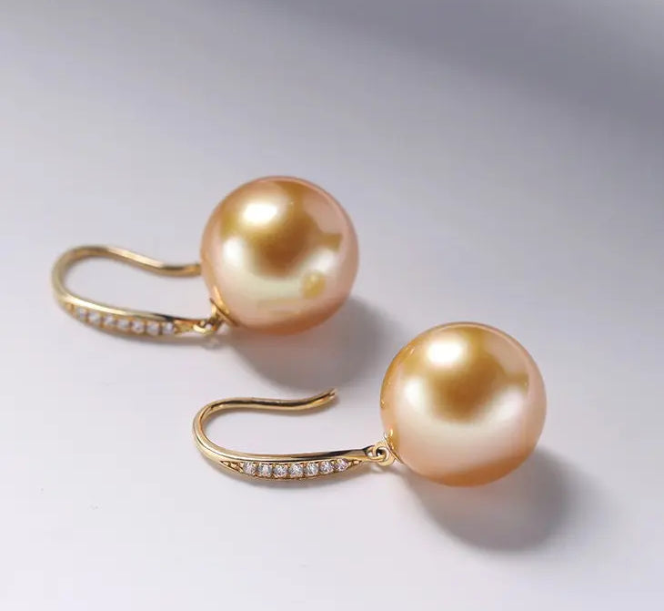 12mm Natural Golden South Sea Pearl Earrings, 18K Champagne Gold Earring Earrings Etsy