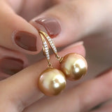 12mm Natural Golden South Sea Pearl Earrings, 18K Champagne Gold Earring Earrings Etsy