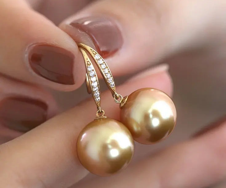12mm Natural Golden South Sea Pearl Earrings, 18K Champagne Gold Earring Earrings Etsy