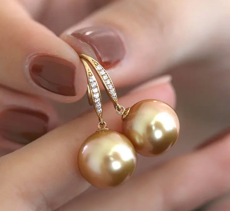 12mm Natural Golden South Sea Pearl Earrings, 18K Champagne Gold Earring Earrings Etsy