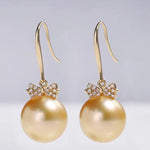 11mm Natural Golden South Sea Pearl Earrings, 18K Solid Champagne Gold Earrings, Bowknot Earring, Seawater Pearl Earrings, Gift for Mom Etsy