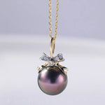 11mm Tahitian Black Pearl & Diamond Necklace, 18K Yellow Gold Etsy