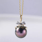 11mm Tahitian Black Pearl & Diamond Necklace, 18K Yellow Gold Etsy