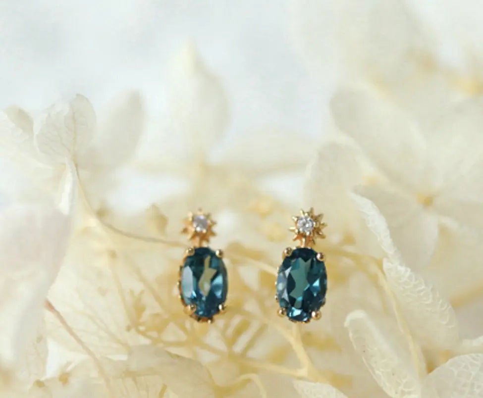 Natural Garnet & Topaz White Diamond Earrings Handmade 18K Solid Yellow Gold Star Earrings, Gift for Her Anniversary Gift Idea Retro Jewelry Etsy