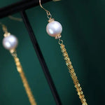 9mm Japan Akoya Pearl Earrings - 18K Gold Tassel Design Etsy