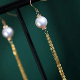 9mm Japan Akoya Pearl Earrings - 18K Gold Tassel Design Etsy