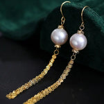9mm Japan Akoya Pearl Earrings - 18K Gold Tassel Design Etsy