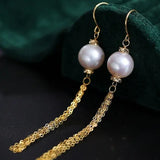 9mm Japan Akoya Pearl Earrings - 18K Gold Tassel Design Etsy