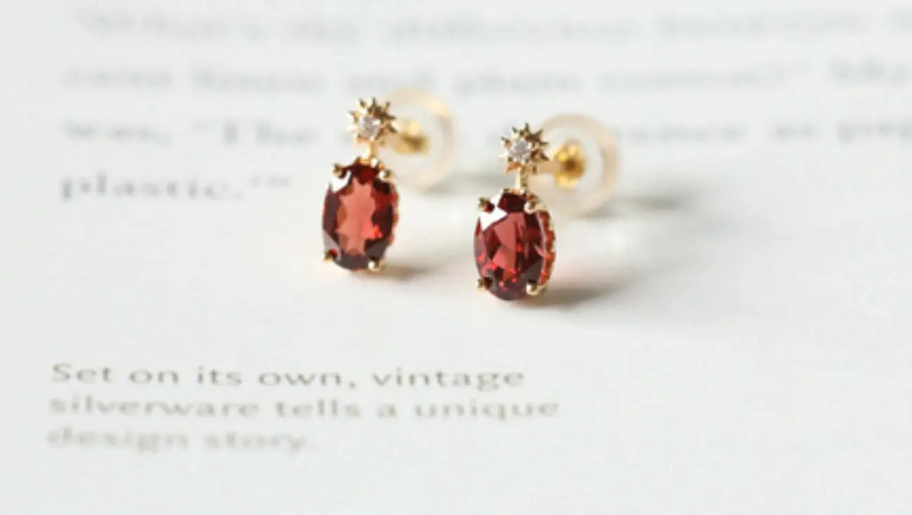Natural Garnet & Topaz White Diamond Earrings Handmade 18K Solid Yellow Gold Star Earrings, Gift for Her Anniversary Gift Idea Retro Jewelry Etsy
