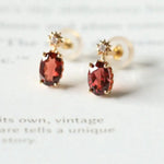 Natural Garnet & Topaz White Diamond Earrings Handmade 18K Solid Yellow Gold Star Earrings, Gift for Her Anniversary Gift Idea Retro Jewelry Etsy