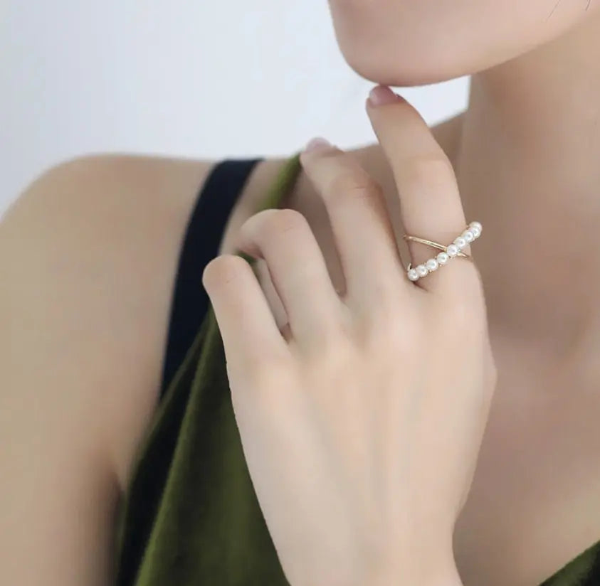 5A+ Natural Akoya Pearl Ring Handmade, 18K Yellow Gold Akoya Pearl Beaded Ring, Double Ring, Seawater Pearl Ring, Anniversary Gift Idea Etsy
