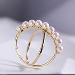 5A+ Natural Akoya Pearl Ring Handmade, 18K Yellow Gold Akoya Pearl Beaded Ring, Double Ring, Seawater Pearl Ring, Anniversary Gift Idea Etsy