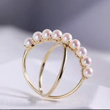 5A+ Natural Akoya Pearl Ring Handmade, 18K Yellow Gold Akoya Pearl Beaded Ring, Double Ring, Seawater Pearl Ring, Anniversary Gift Idea Etsy