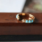 Natural Turquoise Cabochen & White Diamond Ring Handmade 18K Solid Yellow Gold Open Ring, Carved Ring, Anniversary Gift Idea, Retro Jewelry - LaCorserArtJewelry