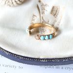 Natural Turquoise Cabochen & White Diamond Ring Handmade 18K Solid Yellow Gold Open Ring, Carved Ring, Anniversary Gift Idea, Retro Jewelry - LaCorserArtJewelry