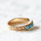 Natural Turquoise Cabochen & White Diamond Ring Handmade 18K Solid Yellow Gold Open Ring, Carved Ring, Anniversary Gift Idea, Retro Jewelry - LaCorserArtJewelry