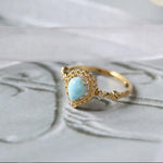 Natural Larimar Teardrop with Diamond Pearl Necklace & Ring 18K Solid Yellow Gold Necklace, Fine Jewelry, Gift for Her, Retro Fine Jewelry Etsy
