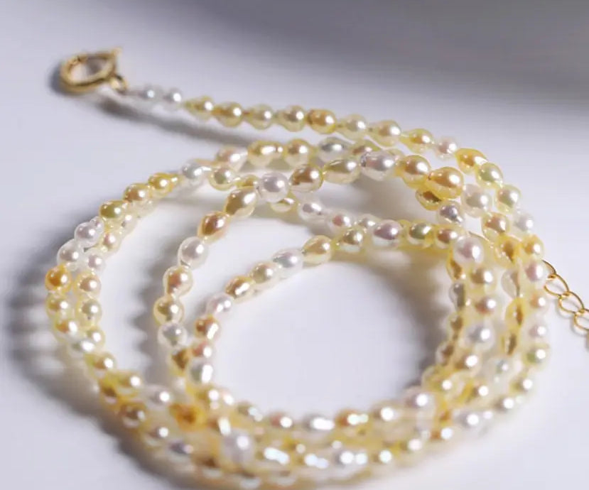 3mm Natural Akoya Baby Pearl Necklace, Handmade 18k Solid Yellow Gold Golden Baby Pearl Necklace, Colorful Baby Pearl Beaded Choker Etsy