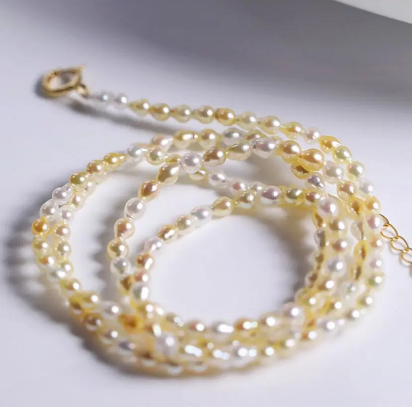 3mm Natural Akoya Baby Pearl Necklace, Handmade 18k Solid Yellow Gold Golden Baby Pearl Necklace, Colorful Baby Pearl Beaded Choker Etsy