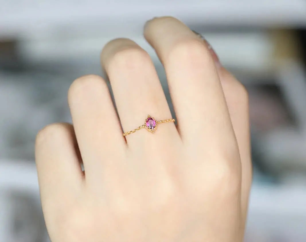Garnet Aquamarine Topaz Larimar Diopside Ring Handmade 18K Solid Gold Ring, Chain Rings, Anniversary Gift Idea, Retro Jewelry, Gift for her - LaCorserArtJewelry