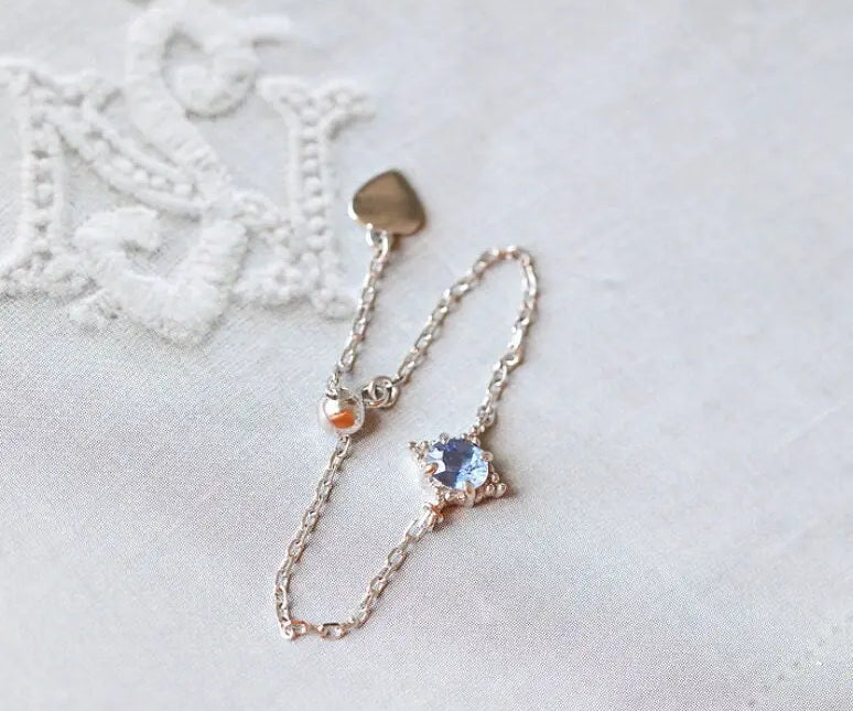 Garnet Aquamarine Topaz Larimar Diopside Ring Handmade 18K Solid Gold Ring, Chain Rings, Anniversary Gift Idea, Retro Jewelry, Gift for her - LaCorserArtJewelry