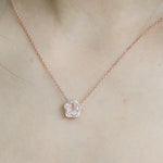 Sakura Pink Quartz & White Diamonds Necklace Handmade 18K Solid Yellow Gold Necklace, Anniversary Gift Idea, Retro Fine Jewelry Etsy
