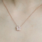 Sakura Pink Quartz & White Diamonds Necklace Handmade 18K Solid Yellow Gold Necklace, Anniversary Gift Idea, Retro Fine Jewelry Etsy