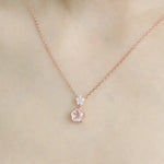 Sakura Pink Quartz & White Diamonds Necklace Handmade 18K Solid Yellow Gold Necklace, Anniversary Gift Idea, Retro Fine Jewelry Etsy