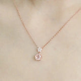 Sakura Pink Quartz & White Diamonds Necklace Handmade 18K Solid Yellow Gold Necklace, Anniversary Gift Idea, Retro Fine Jewelry Etsy