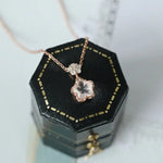 Sakura Pink Quartz & White Diamonds Necklace Handmade 18K Solid Yellow Gold Necklace, Anniversary Gift Idea, Retro Fine Jewelry Etsy