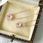 Sakura Pink Quartz & White Diamonds Necklace Handmade 18K Solid Yellow Gold Necklace, Anniversary Gift Idea, Retro Fine Jewelry Etsy