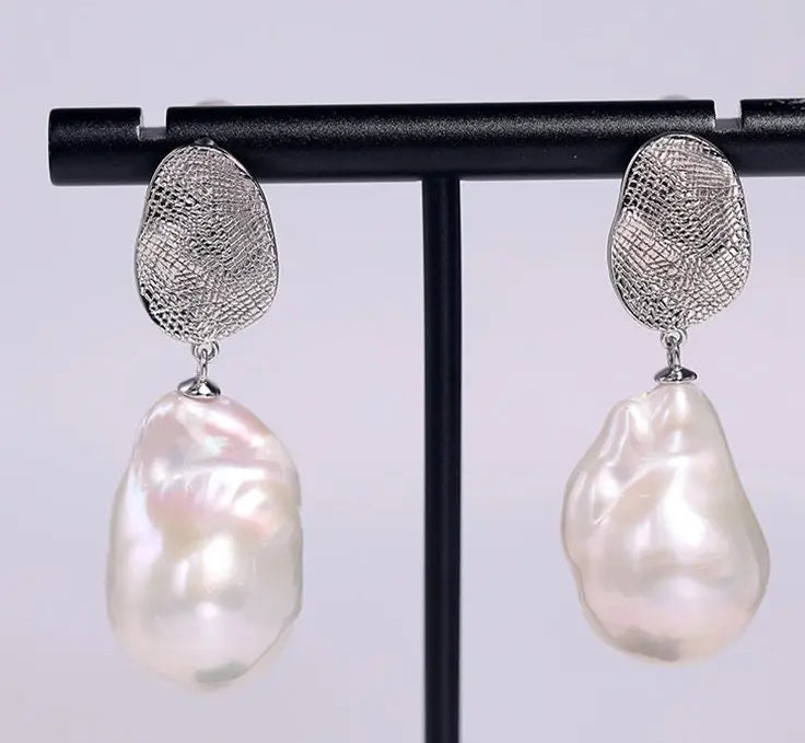 5A+ Natural High Luster Baroque Pearl Earrings, Handmade Silver 925 White Pearl Earrings, Freshwater Pearl S925 Disc Earrings Gift for Her Etsy