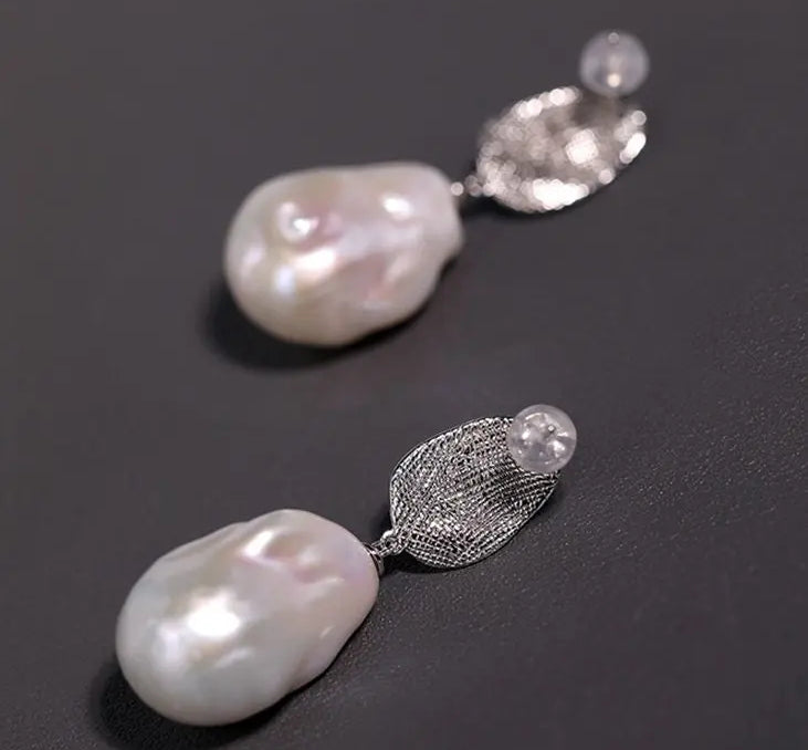5A+ Natural High Luster Baroque Pearl Earrings, Handmade Silver 925 White Pearl Earrings, Freshwater Pearl S925 Disc Earrings Gift for Her Etsy