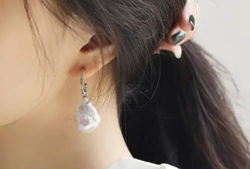 16mm Natural High Luster Baroque Pearl Earrings, Two in one Jewelry, Silver 925 White Pearl Handmade Earrings, Freshwater Pearl Earrings Etsy