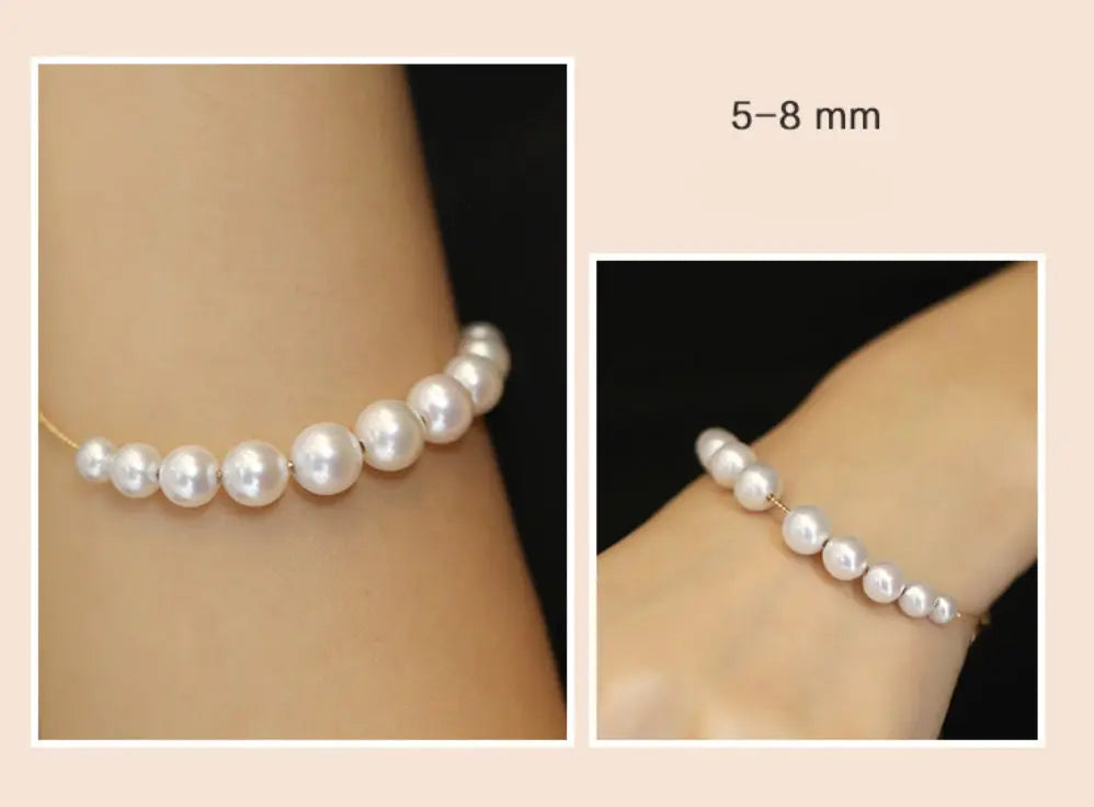 18k Yellow Gold Natural High Luster White Pearl Bracelets, Beaded Bracelets, DIY Bracelets, Anniversary Gift Idea, Gift for her Etsy
