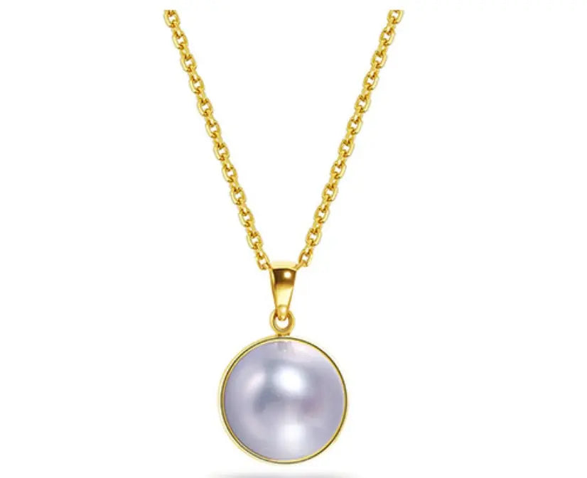 9mm Natural Silver Mabe Pearl Necklace, Handmade 18k Solid Yellow Gold Necklace, High Luster Pearl, Anniversary Gift for Mom, Gift for Her Etsy