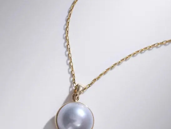 9mm Natural Silver Mabe Pearl Necklace, Handmade 18k Solid Yellow Gold Necklace, High Luster Pearl, Anniversary Gift for Mom, Gift for Her Etsy
