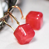 5A+ Natural Rhodochrosite Drop Earring, Handmade 18k Solid Gold Cube Earrings, Anniversary Wedding Gift Idea, Gift for Mom Etsy