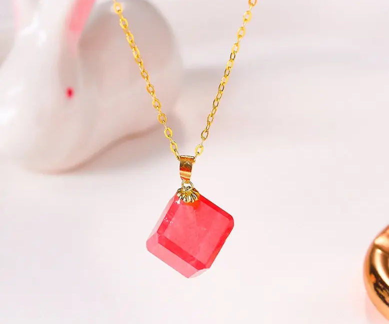 5A+ Natural Rhodochrosite Necklace, Handmade 18k Solid Gold Cube Necklace, Anniversary Wedding Gift Idea, Gift for Mom Etsy