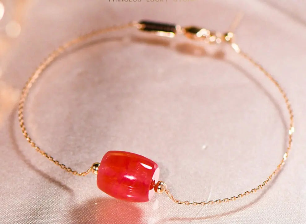 Superior Natural Rhodochrosite Bracelets, Handmade 18k Solid Yellow Gold Bracelets, Anniversary Wedding Gift Idea, Gift for Mom - LaCorserArtJewelry