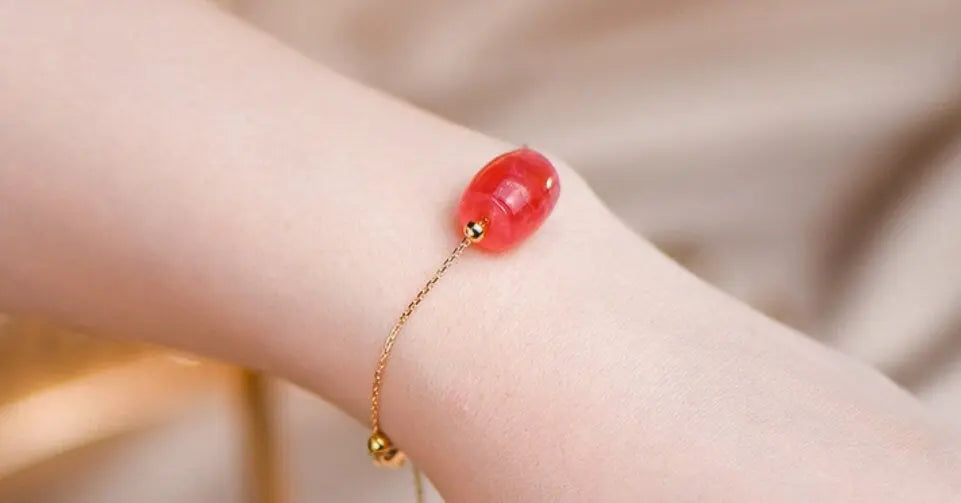 Superior Natural Rhodochrosite Bracelets, Handmade 18k Solid Yellow Gold Bracelets, Anniversary Wedding Gift Idea, Gift for Mom - LaCorserArtJewelry