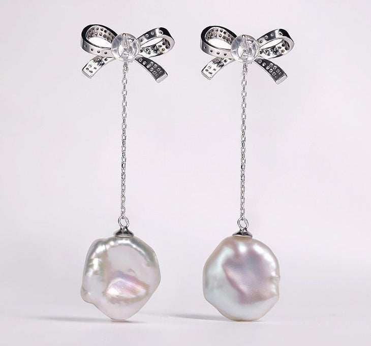 High Luster Baroque Pearl Earrings - 16mm Silver 925 Freshwater Pearl Etsy
