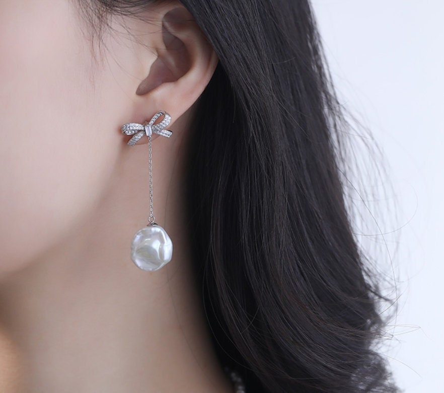 High Luster Baroque Pearl Earrings - 16mm Silver 925 Freshwater Pearl Etsy