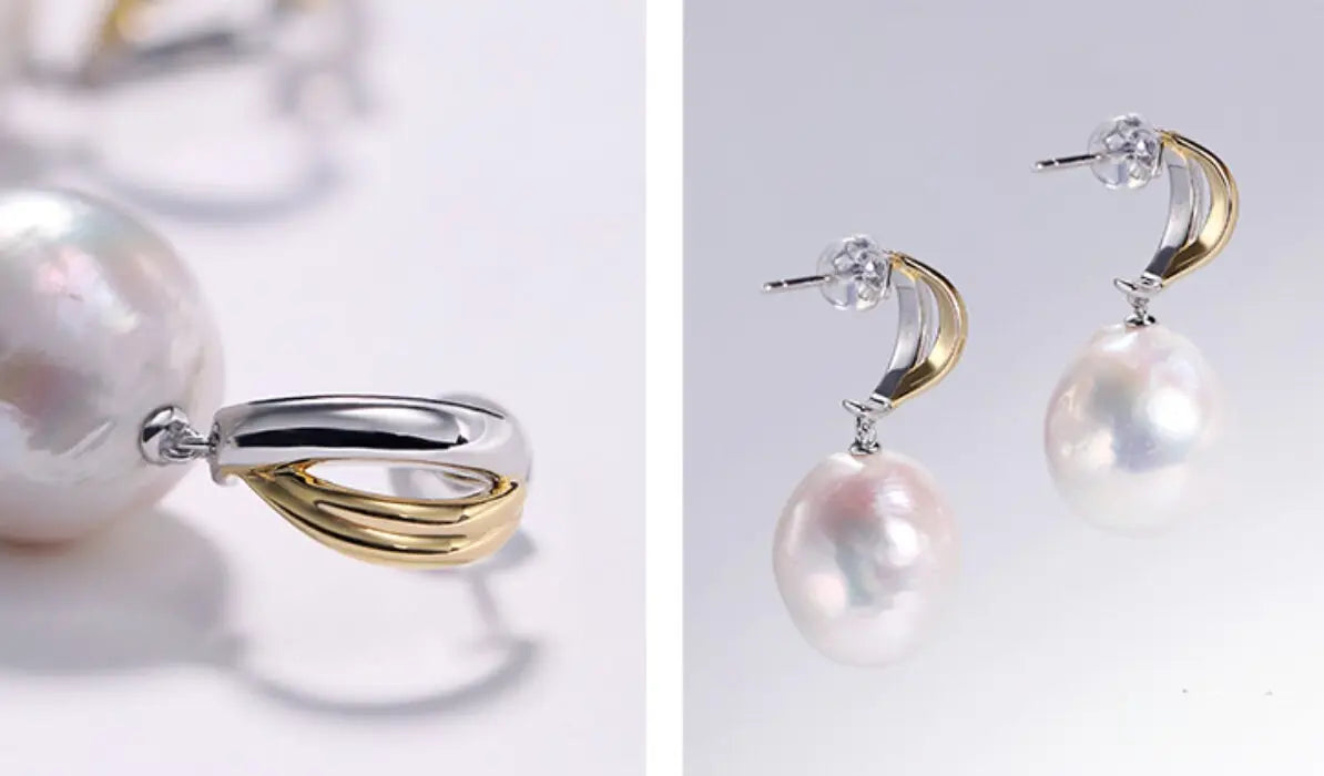 14mm Freshwater Baroque Pearl Earrings - Silver 925 Etsy