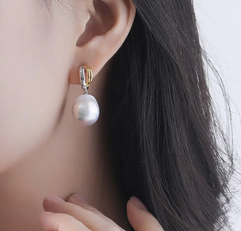 14mm Freshwater Baroque Pearl Earrings - Silver 925 Etsy