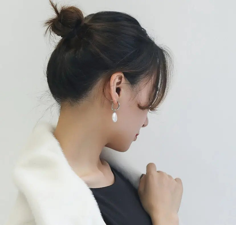 16mm Natural High Luster Baroque White Pearl Silver 925 White Pearl Earrings, Flower Earrings, Anniversary Gift Idea, Gift for Mom - LaCorserArtJewelry