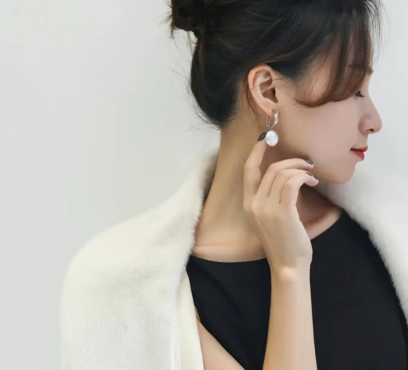 16mm Natural High Luster Baroque White Pearl Silver 925 White Pearl Earrings, Flower Earrings, Anniversary Gift Idea, Gift for Mom - LaCorserArtJewelry