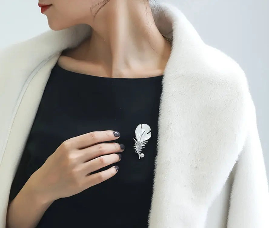 Feather Natural Freshwater White Pearl Brooch, Handmade Gold Plated Feather Brooch, Mother of Pearl, Anniversary Gift Idea, Gift for Mom Etsy