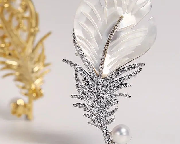 Feather Natural Freshwater White Pearl Brooch, Handmade Gold Plated Feather Brooch, Mother of Pearl, Anniversary Gift Idea, Gift for Mom Etsy